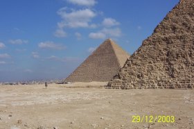 Egyptian Pyramids side view in the middle of desert